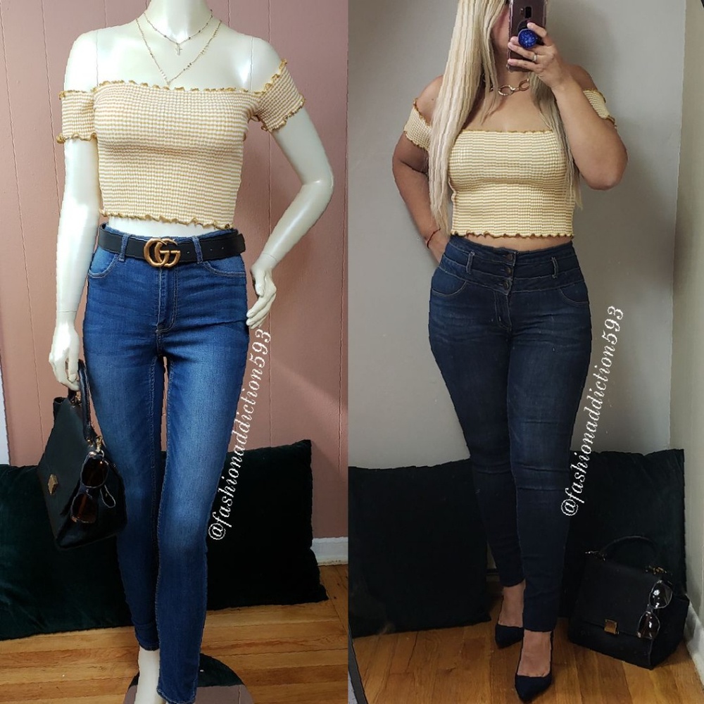 Striped off-the-shoulder Crop top short sleeves - Picture 2 of 3